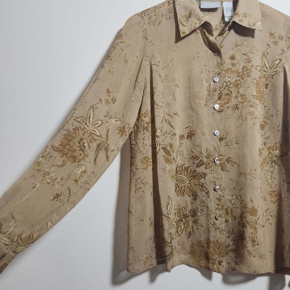 Liz Claiborne Floral Button Up Shirt Size 6 Textured Sheer Neutral Mallcore Top - Picture 4 of 9